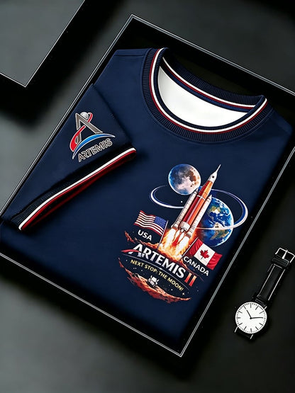 Men's  Next Stop The Moon USA And Canada Artemis II 2026 Rocket Launch Print T-Shirt