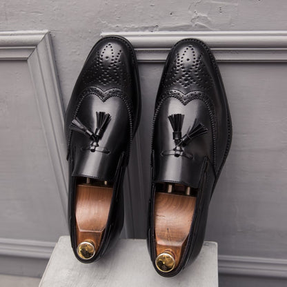 Vintage Carved Business Casual Tassel Leather Shoes