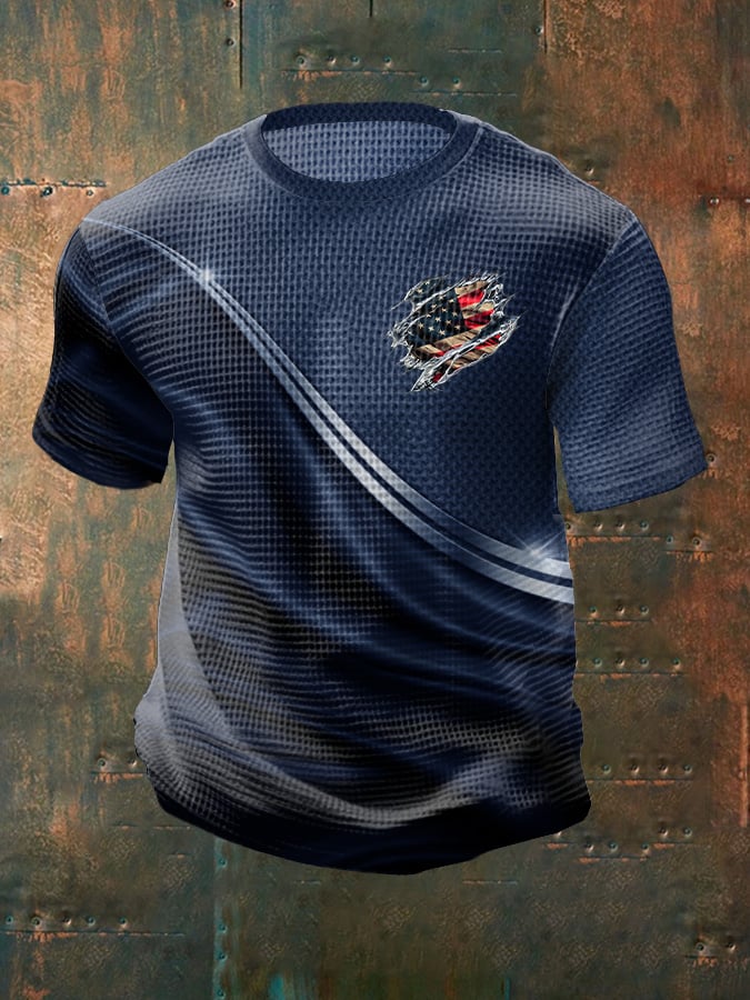 Men's Casual Independence Day Flag Graphic Printed Round Neck Short Sleeve T-Shirt