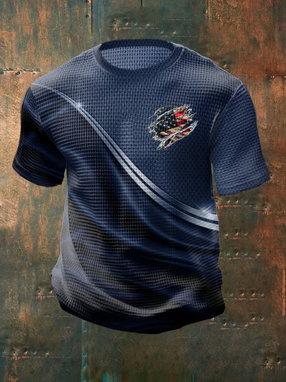 Men's Casual Independence Day Flag Graphic Printed Round Neck Short Sleeve T-Shirt