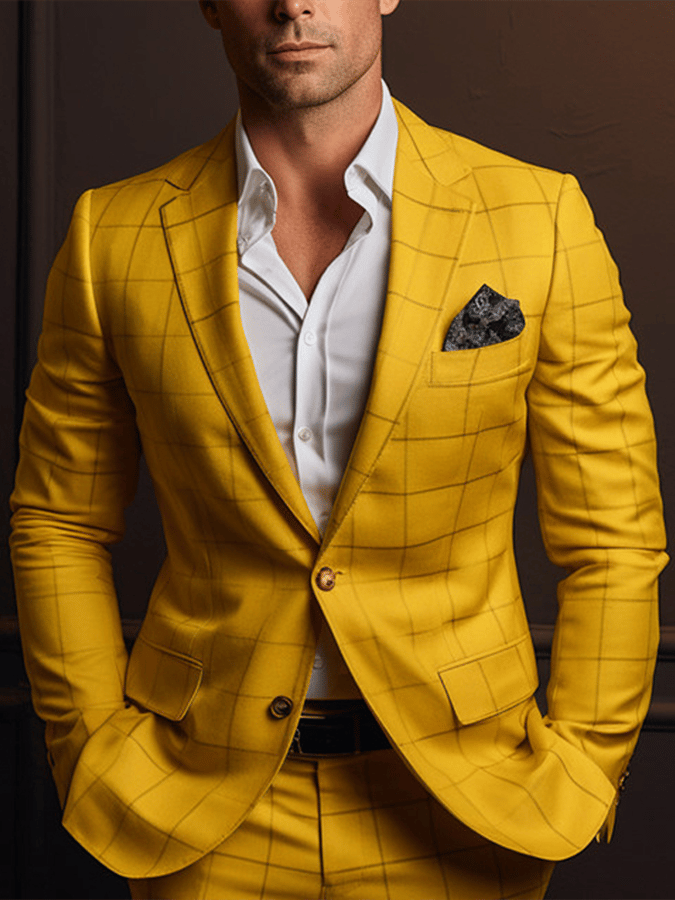Men's Vintage Single-Breasted Plaid Gentleman's Business Suit Jacket