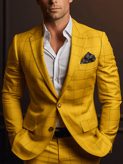Men's Vintage Single-Breasted Plaid Gentleman's Business Suit Jacket