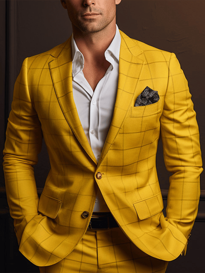 Men's Vintage Single-Breasted Plaid Gentleman's Business Suit Jacket