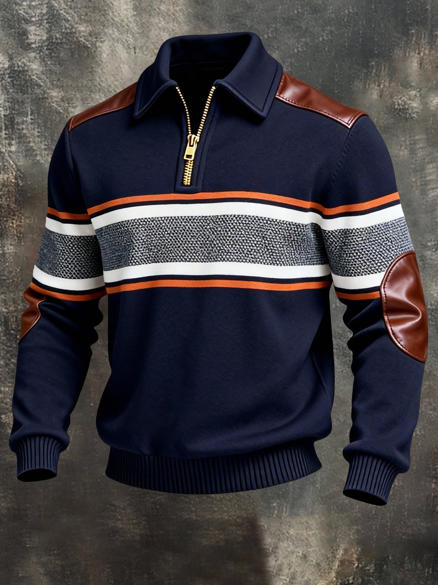 Men's Vintage Color-Block Printed Zip-Up Hoodie