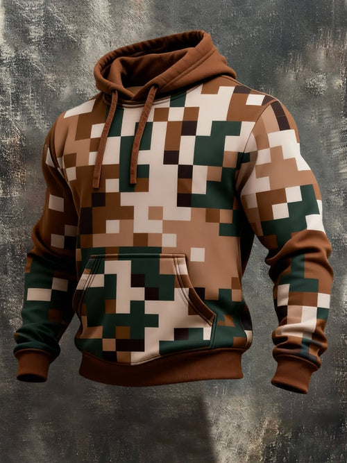 Men's Retro Distressed Color Block Print Casual Long Sleeve Sweatshirt
