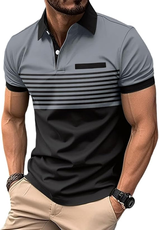 Men's Casual Business Button Short Sleeve Polo Shirt