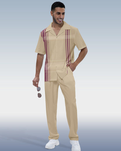 Rianmond Men's Check Print Short Sleeve Shirt Walking Set 350