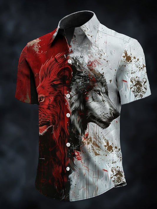 Men's Casual Vintage Viking Wolf Satin Shirt
