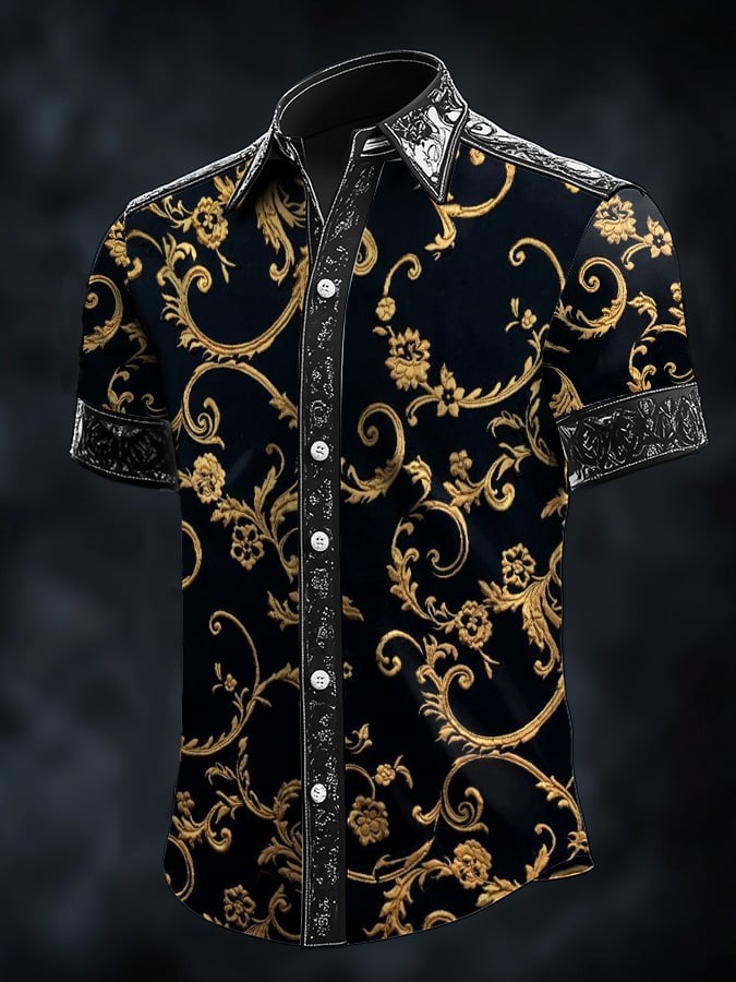 Men's Casual Fashion Dark Pattern Contrast Shirt
