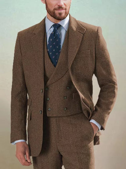 Men's Business Single-Breasted Solid Color Three-Piece Suit