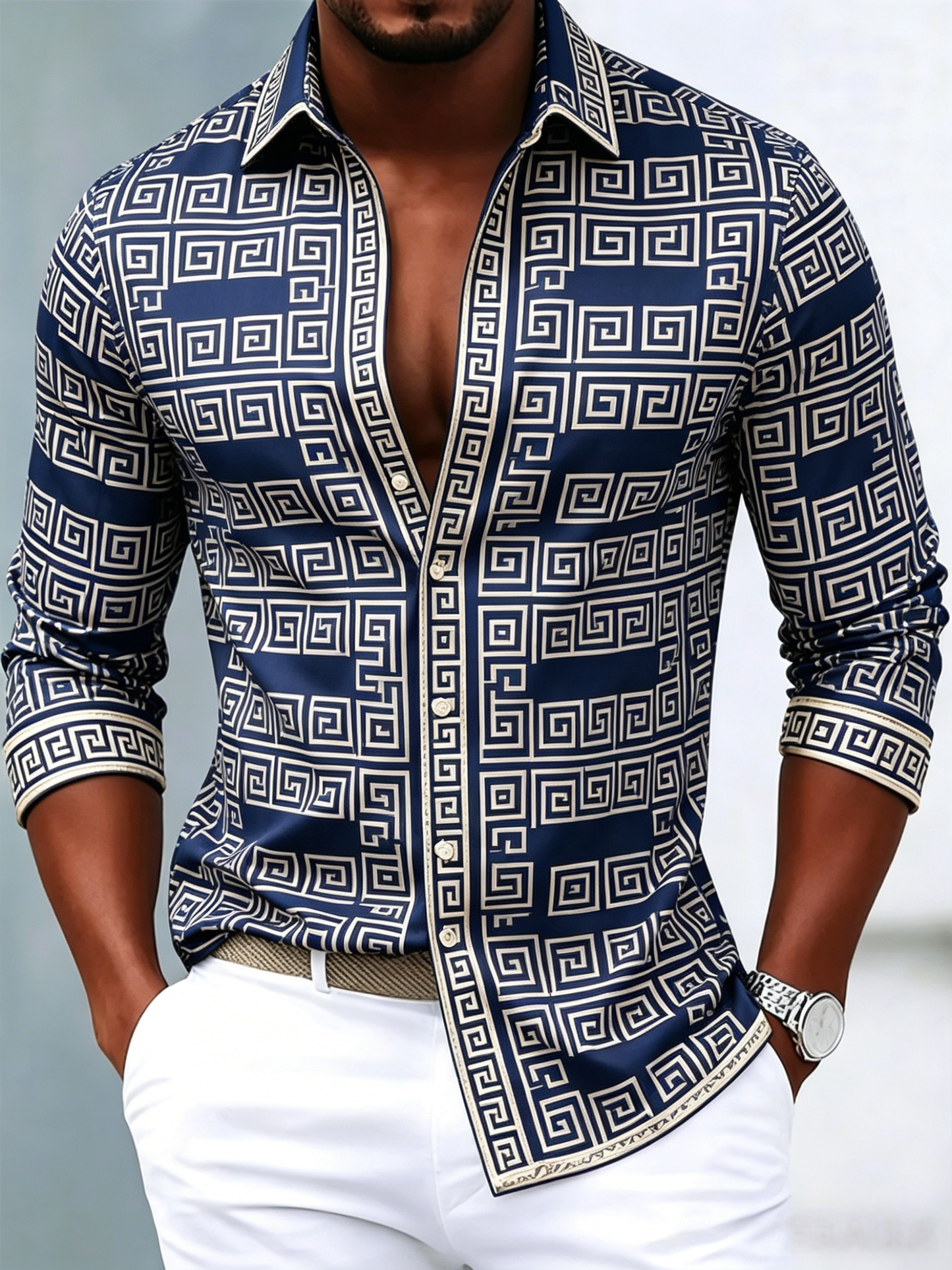Men's luxury business printed long-sleeved shirt