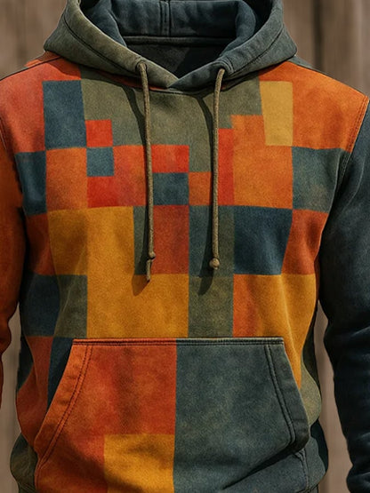 Men's Retro Distressed Color Block Print Casual Long Sleeve Sweatshirt