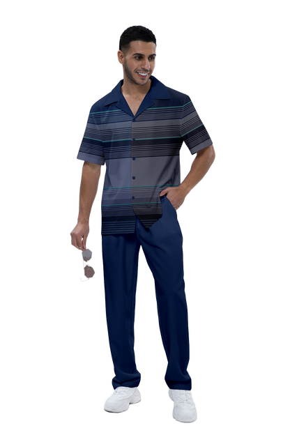 Men's plaid printed short-sleeved shirt walking suit 883