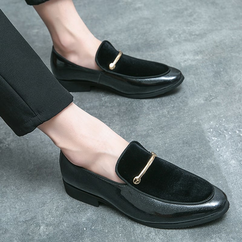 Fashion British Style Solid Color Patent Leather Suede Business Casual Leather Shoes