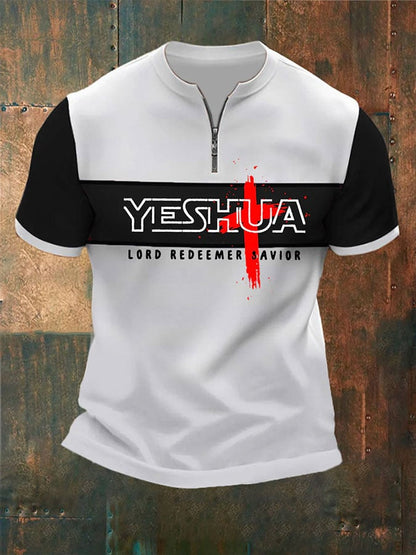 Men's retro Jesus faith graphic print polo shirt