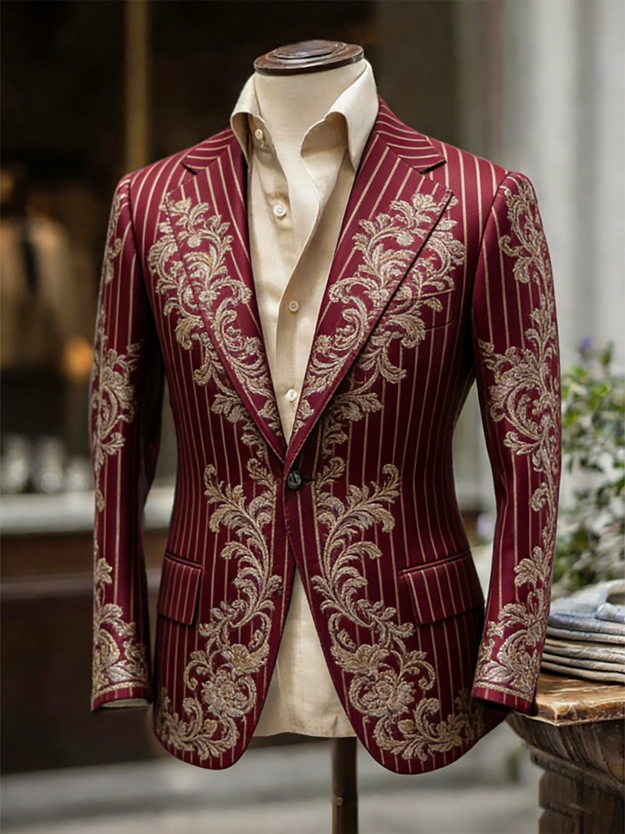 Men's Retro Business Carnival Pattern Suit Jacket