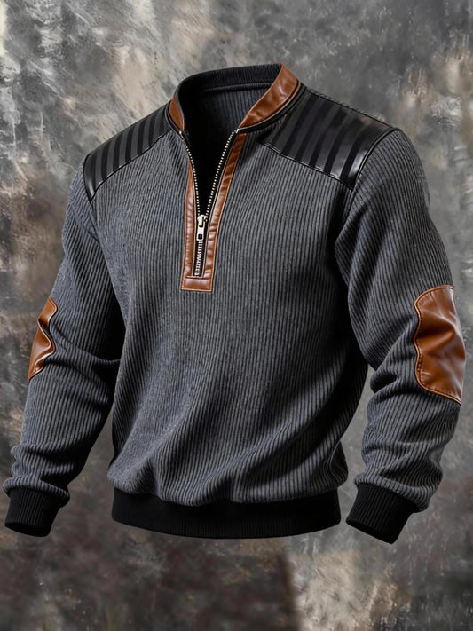 Men's Vintage Color-Block Printed Zip-Up Hoodie