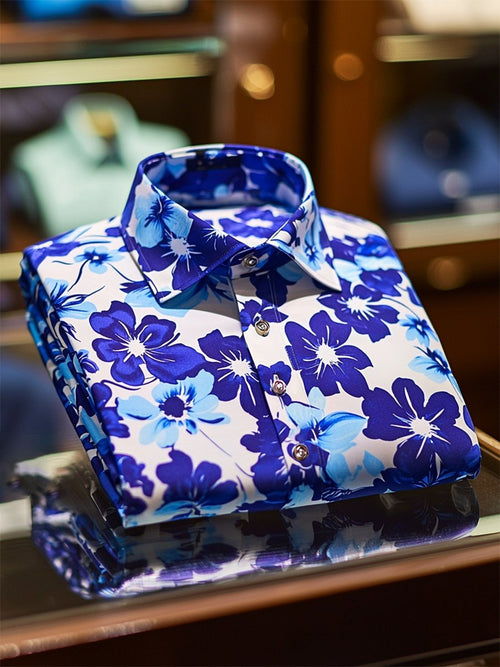 Men's Satin Luxe Hawaiian Print Short Sleeve Button Shirt