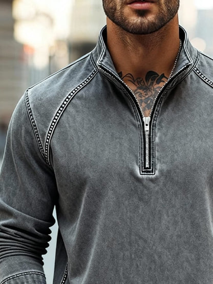 Men's Vintage Washed and Distressed Outdoor Zip-Up Hoodie