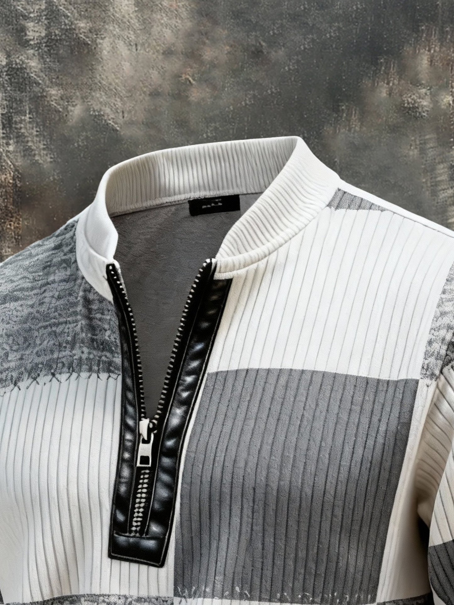 Men's Vintage Color-Block Printed Zip-Up Hoodie