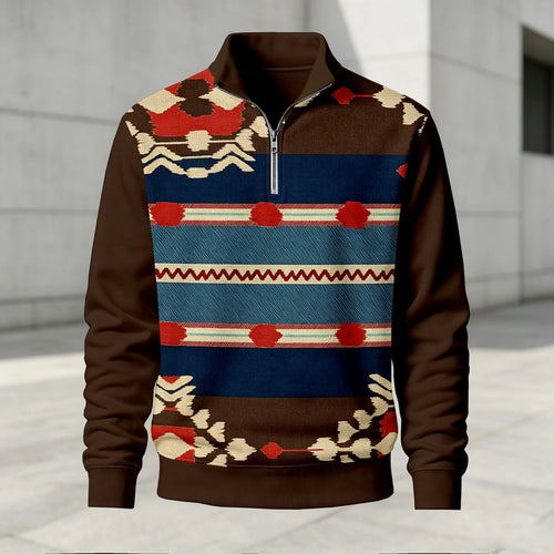 Men's Printed Stand-Up Collar Zip-Up Hoodie