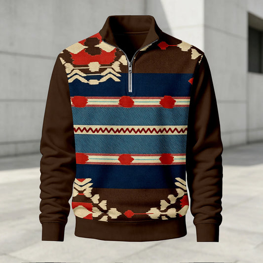 Men's Printed Stand-Up Collar Zip-Up Hoodie