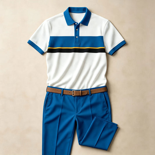 Men's Two-Tone Short-Sleeve Polo Shirt and Pants Set