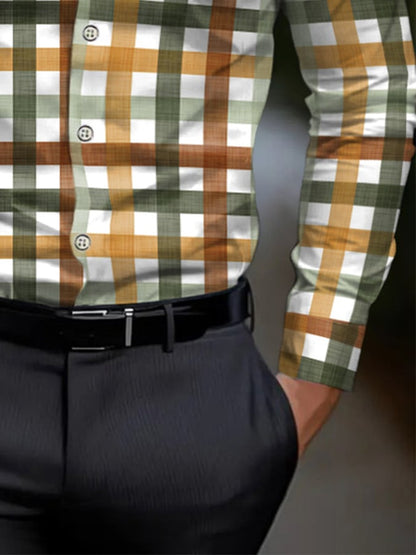 Men's Check Pattern Print Business Shirt