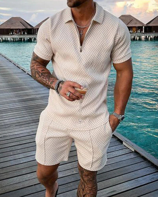 Men's Casual Solid Polo Shirt Two Piece