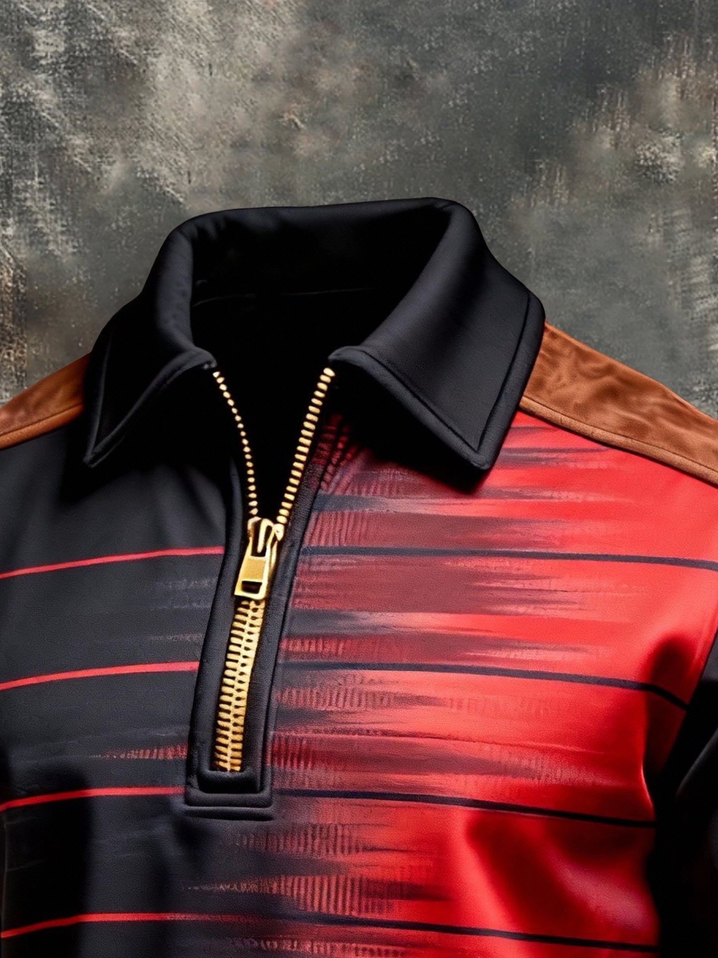 Men's Vintage Color-Block Printed Zip-Up Hoodie