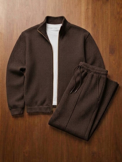 Men's Solid-Color Zipper Hoodie and Pants Set