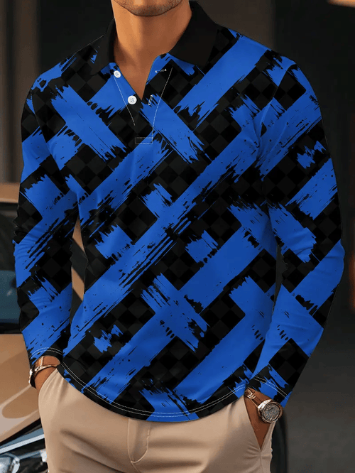 Men's Business Classic Stripe Print Button Polo Shirt