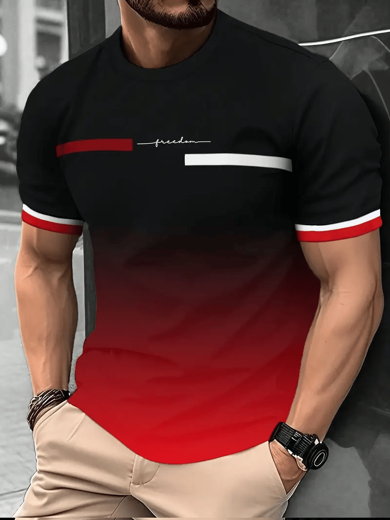 Men's Business Stripe Logo Print Short Sleeve T-Shirt