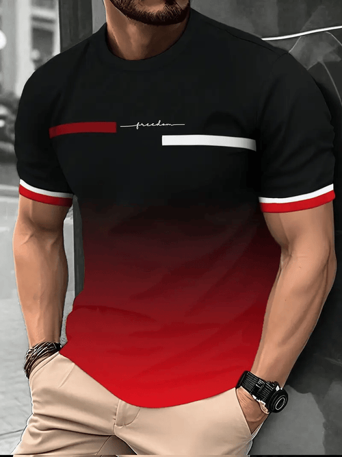 Men's Business Stripe Logo Print Short Sleeve T-Shirt