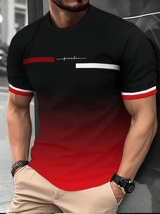 Men's Business Stripe Logo Print Short Sleeve T-Shirt