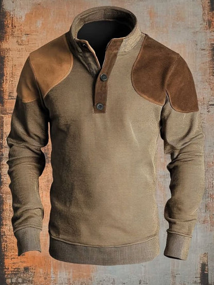 Men'S Casual Retro Contrast Color Stand Collar Long Sleeve Sweatshirt