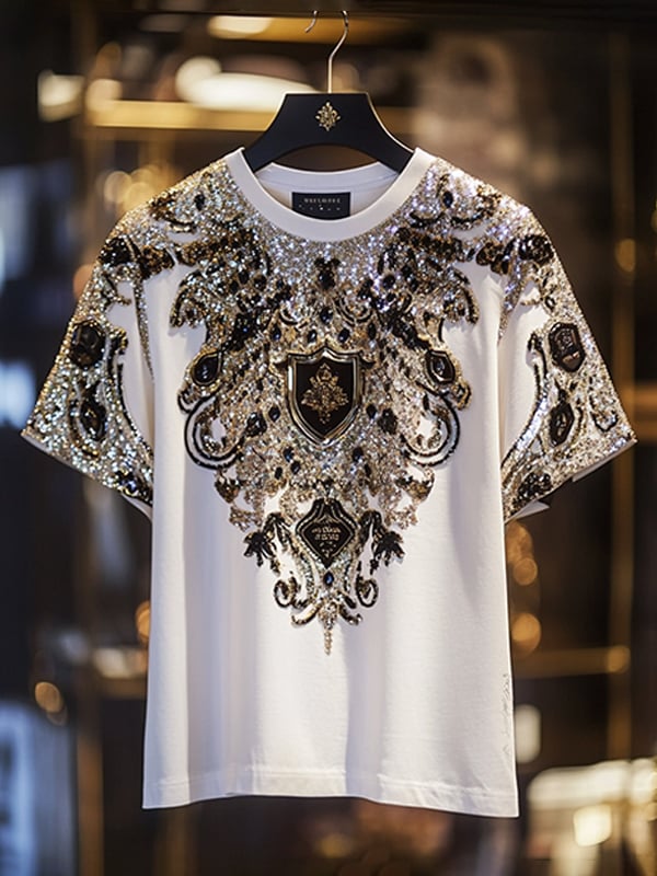 Men's Business Luxury Printed  Cotton Short Sleeve T-Shirt