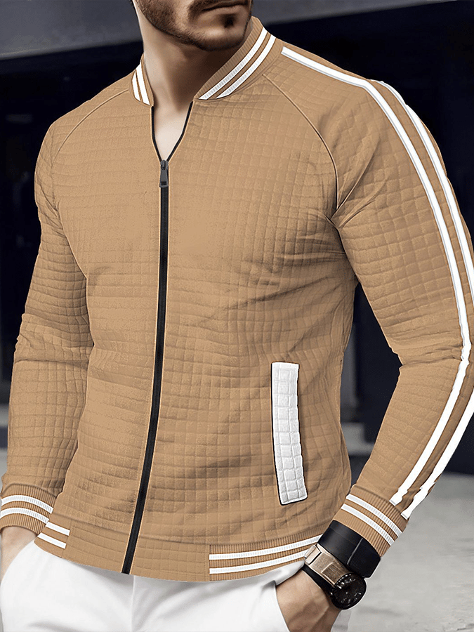 Men's Jacquard Stand Collar Solid Color Zipper Outdoor Versatile Jacket