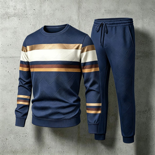 Men's Multicolored Striped Crew-Neck Long-Sleeve Shirt and Pants Set