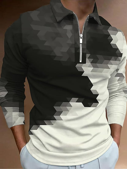 Fashion Print Print Lapel Pullover Long Sleeve Polo Shirt