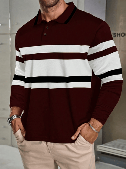 Men's Striped Business Casual Long Sleeve Polo Shirt