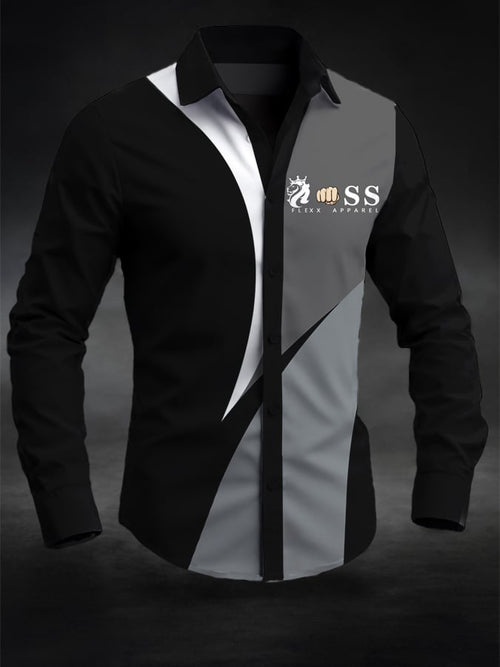 Men's Retro Letter Design Printed Business Long Sleeve Shirt