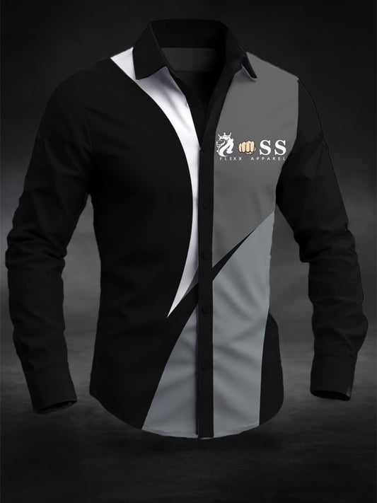 Men's Retro Letter Design Printed Business Long Sleeve Shirt