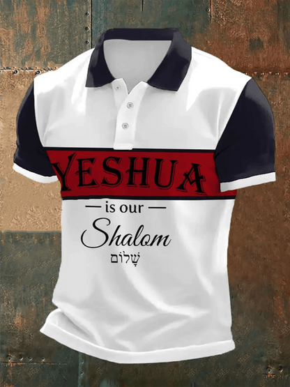 Men's Bible Verse Yeshua Faith Cross Printed Short Sleeve POLO T-Shirt