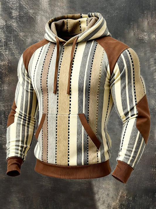 Men's Retro Distressed Color Block Print Casual Long Sleeve Sweatshirt