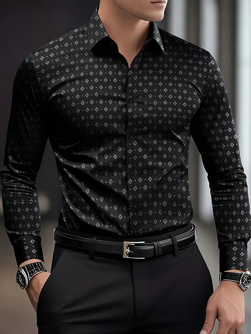 Men's Street Style Business Casual Printed Long Sleeve Shirt