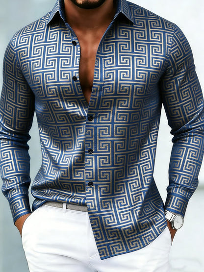 Men's Luxury Business Geometric Print Long-Sleeve Shirt