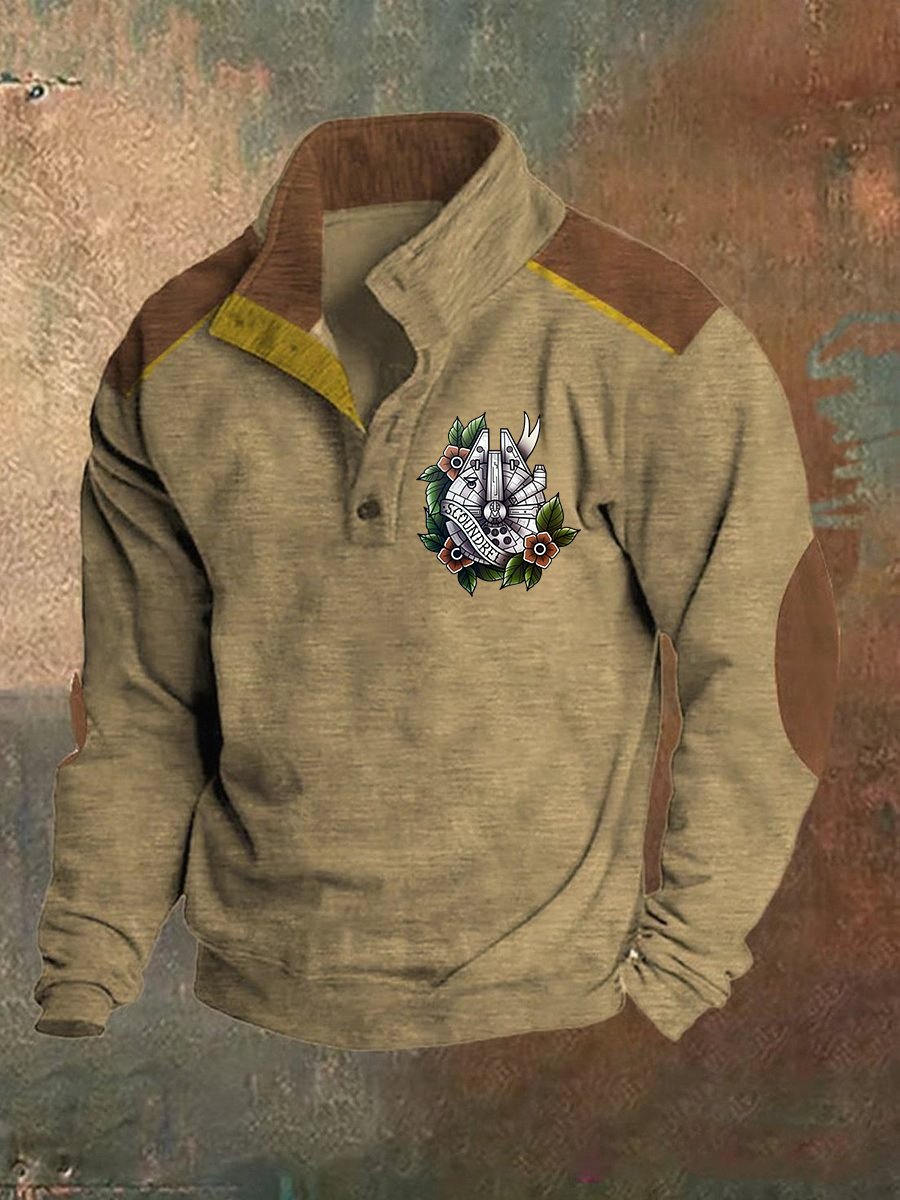 Men's Vintage Polo Neck Logo Button Sweatshirt