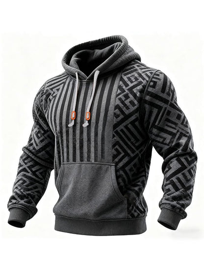 Men's Casual Retro Plaid Print Long Sleeve Hooded Sweatshirt