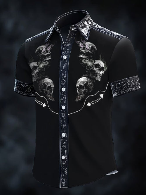 Men's Retro Western Print Short Sleeve Shirt